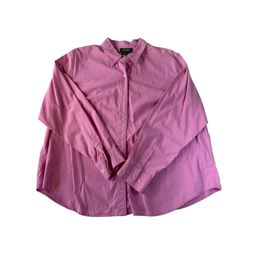 Lauren Ralph Lauren Shirt Women's 2XL Pink Cotton Button Down Monogram Plus Size